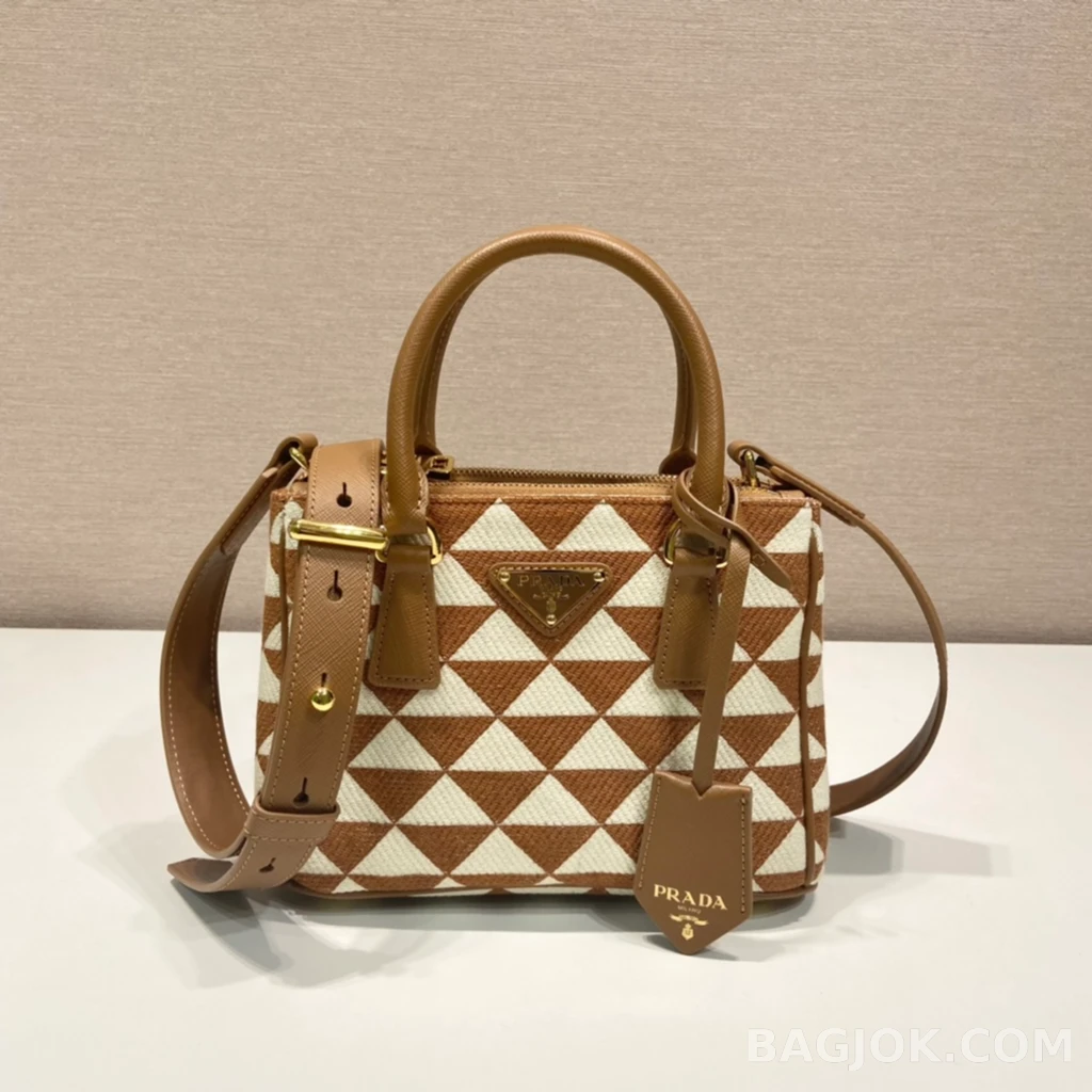 프라다 Prada 자수 패브릭 미니 갤러리아 백 사피아노 상세 이미지