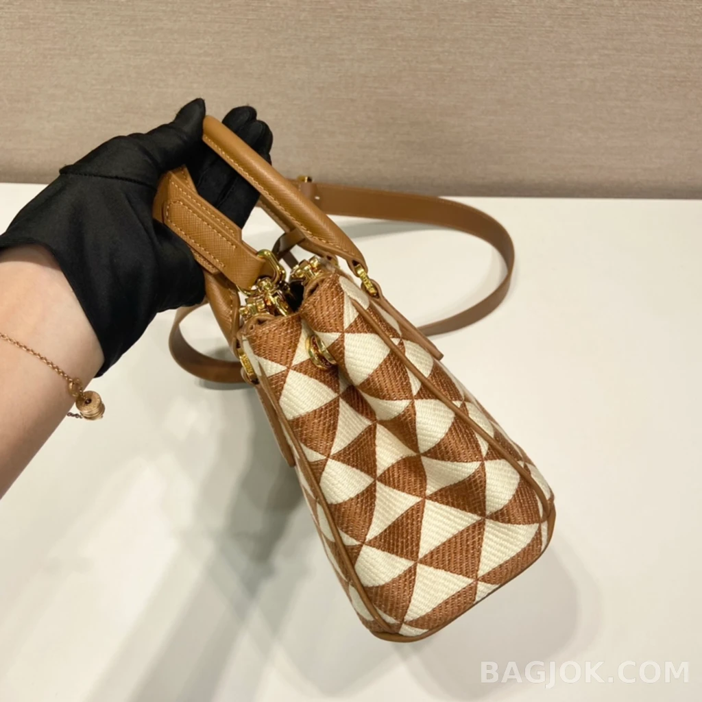 프라다 Prada 자수 패브릭 미니 갤러리아 백 사피아노 상세 이미지