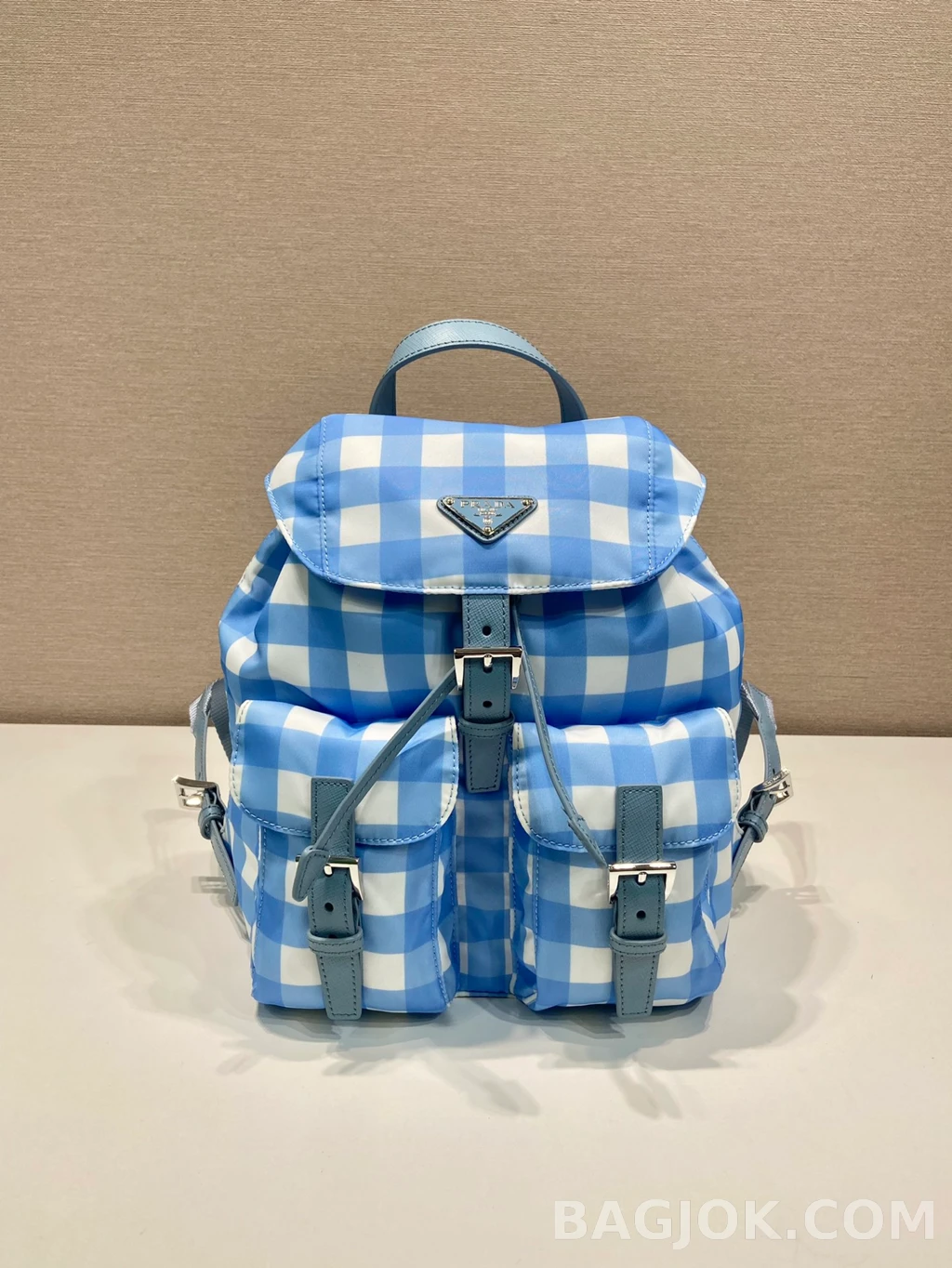프라다 Prada 체크 패턴 패러슈트 백팩 상세 이미지