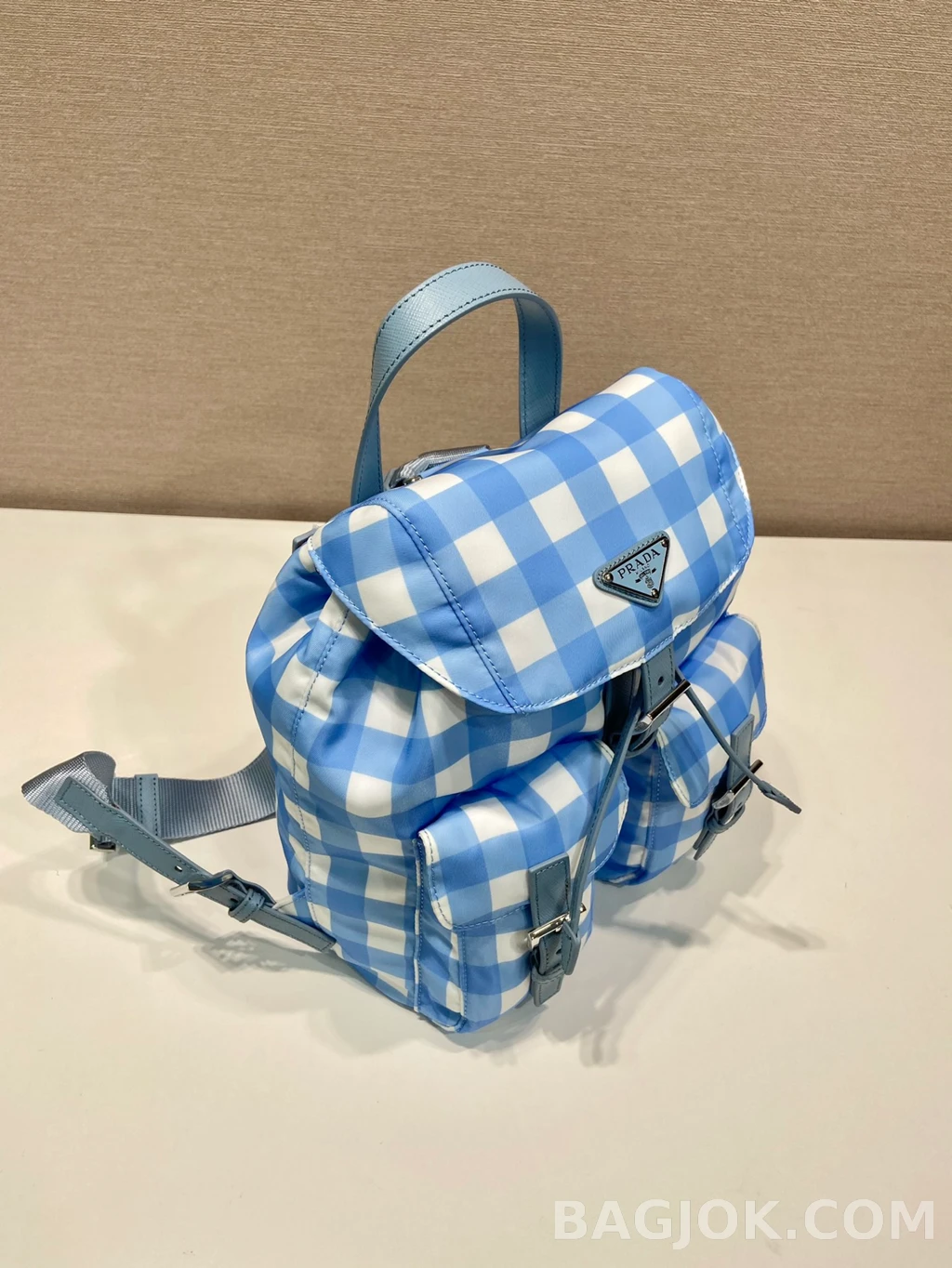 프라다 Prada 체크 패턴 패러슈트 백팩 상세 이미지