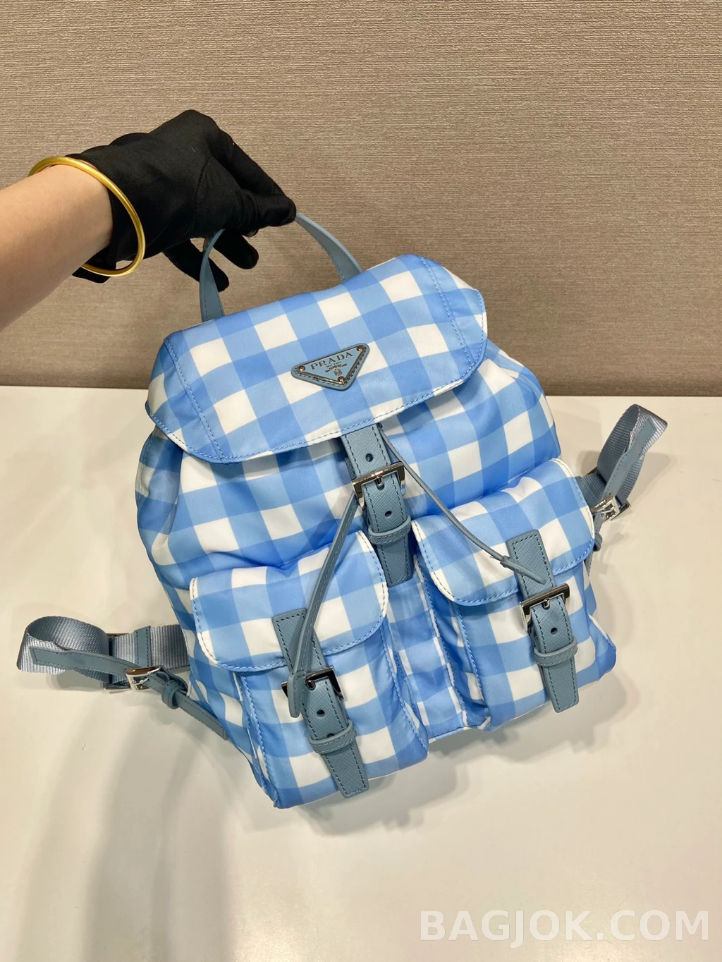 프라다 Prada 체크 패턴 패러슈트 백팩 상세 이미지