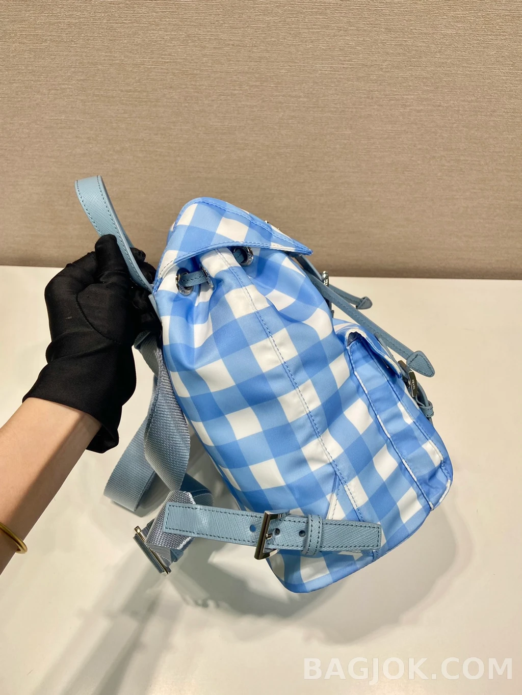 프라다 Prada 체크 패턴 패러슈트 백팩 상세 이미지