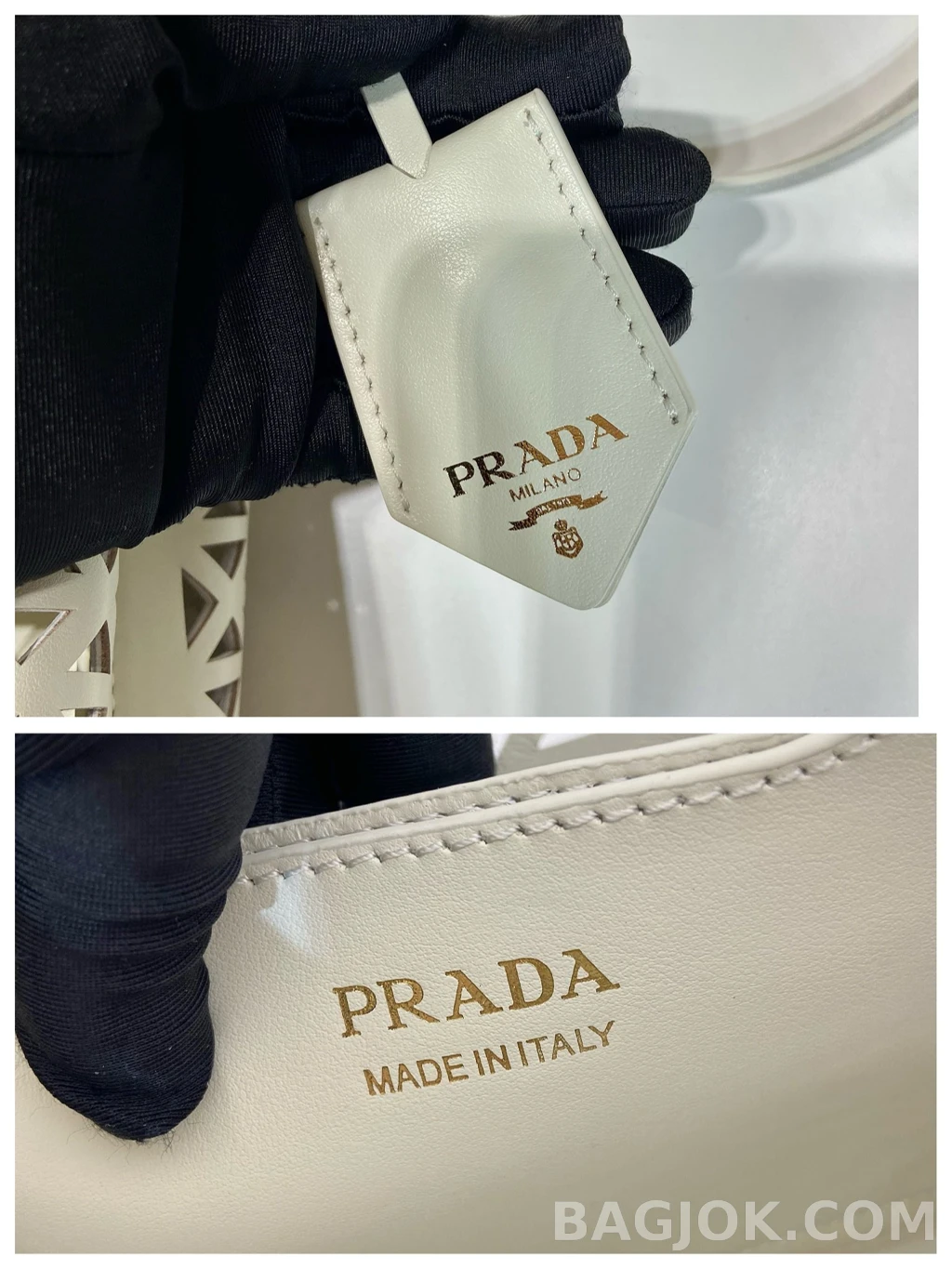 프라다 Prada 펀칭 레더 버킷백 상세 이미지