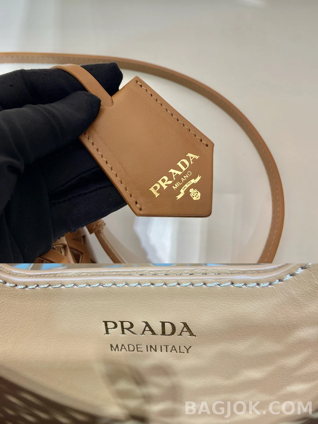 프라다 Prada 펀칭 레더 버킷백 상세 이미지
