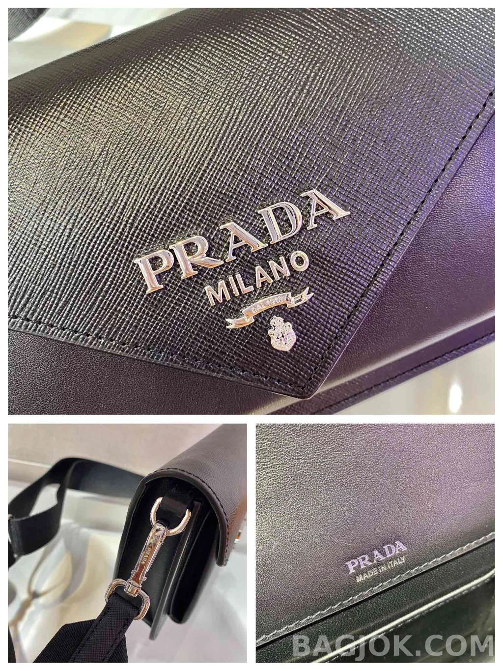 프라다 Prada 모노크롬 사피아노 엔벨롭 숄더백 상세 이미지