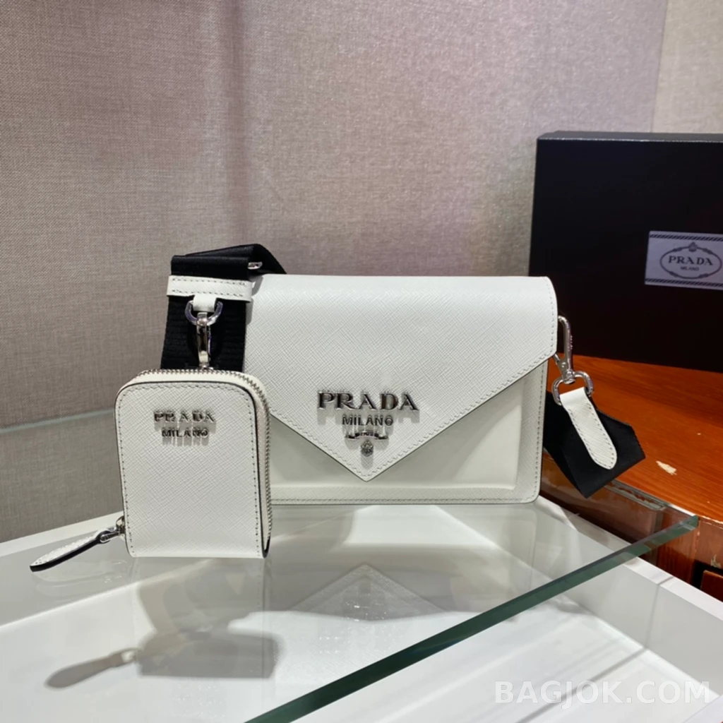 프라다 Prada 모노크롬 사피아노 엔벨롭 숄더백 상세 이미지