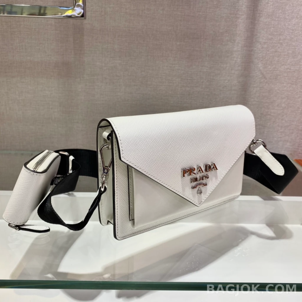프라다 Prada 모노크롬 사피아노 엔벨롭 숄더백 상세 이미지