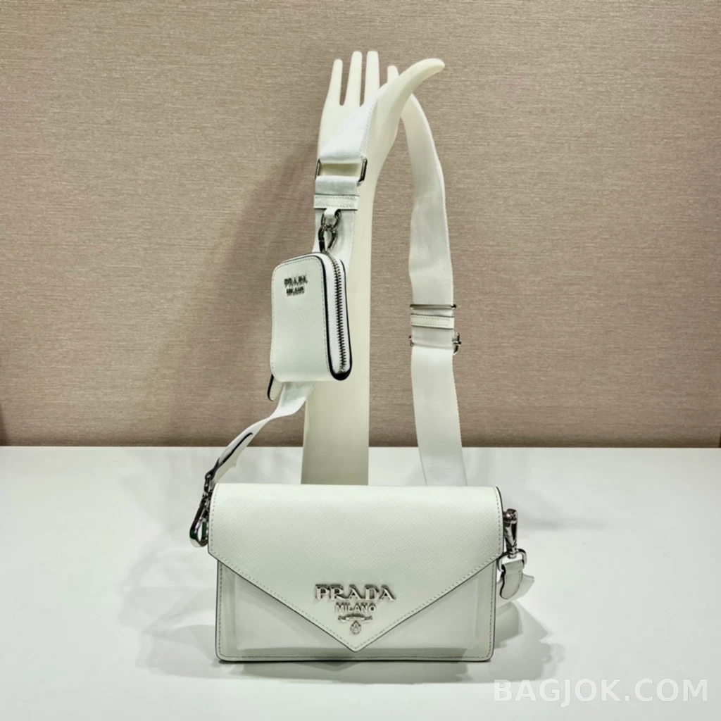 프라다 Prada 모노크롬 사피아노 엔벨롭 숄더백 상세 이미지