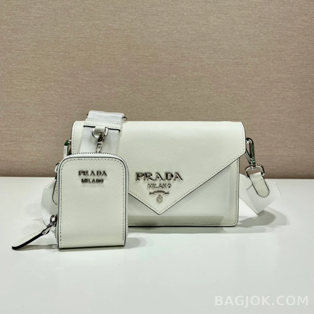프라다 Prada 모노크롬 사피아노 엔벨롭 숄더백 상세 이미지