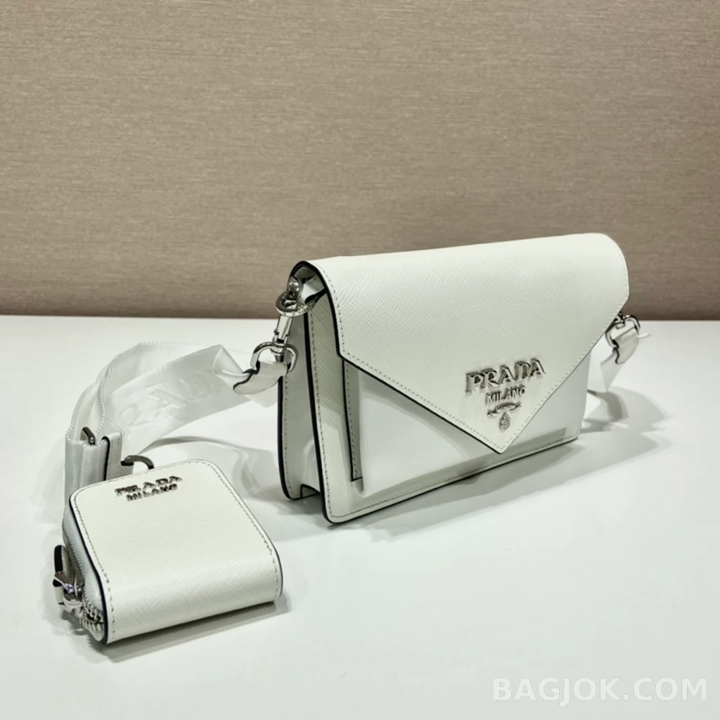 프라다 Prada 모노크롬 사피아노 엔벨롭 숄더백 상세 이미지