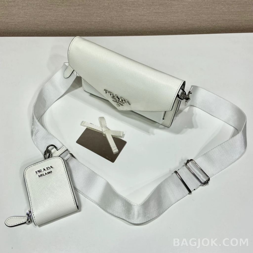 프라다 Prada 모노크롬 사피아노 엔벨롭 숄더백 상세 이미지