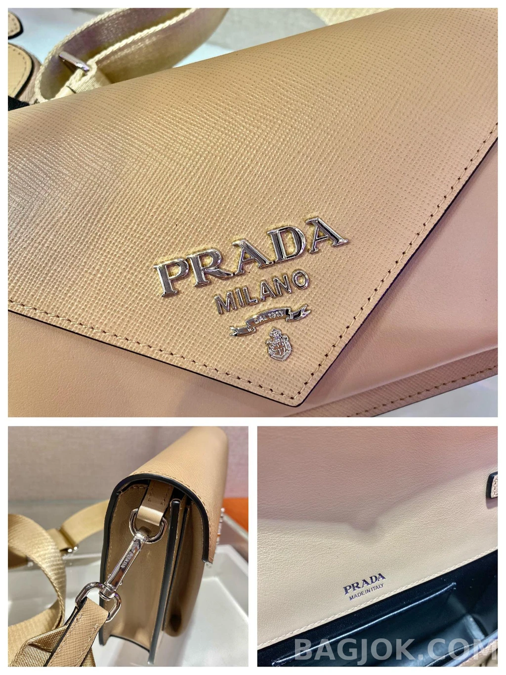 프라다 Prada 모노크롬 사피아노 엔벨롭 숄더백 상세 이미지