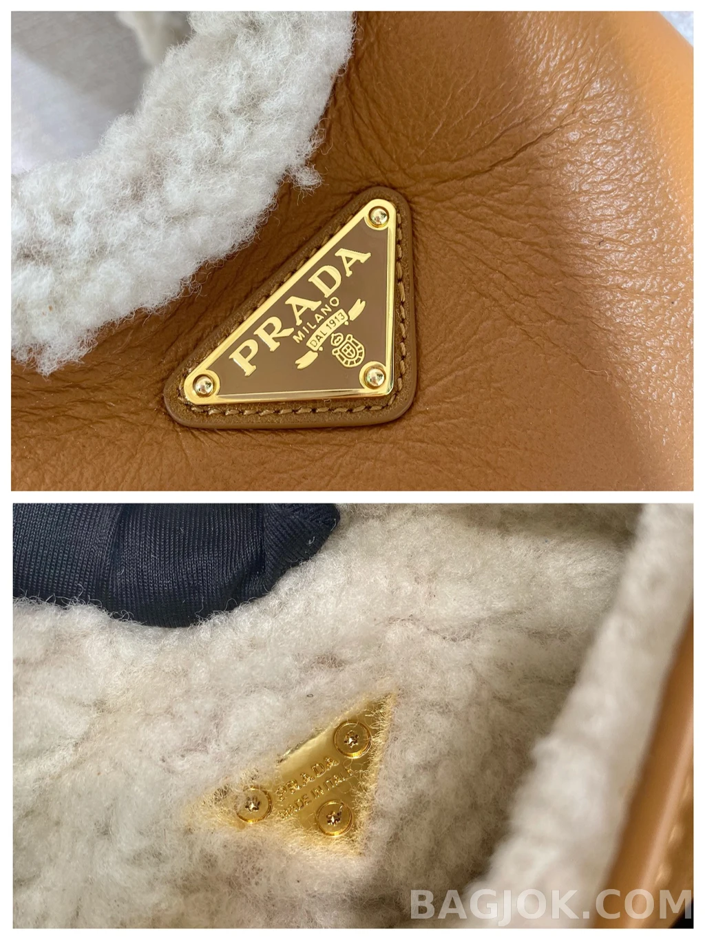 프라다 Prada 시어링 트리밍 미니 토트백 상세 이미지