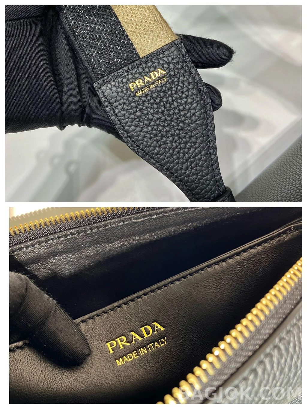 프라다 Prada 자카드 스트랩 디어그레인 레더 트리플 컴파트먼트 숄더백 상세 이미지