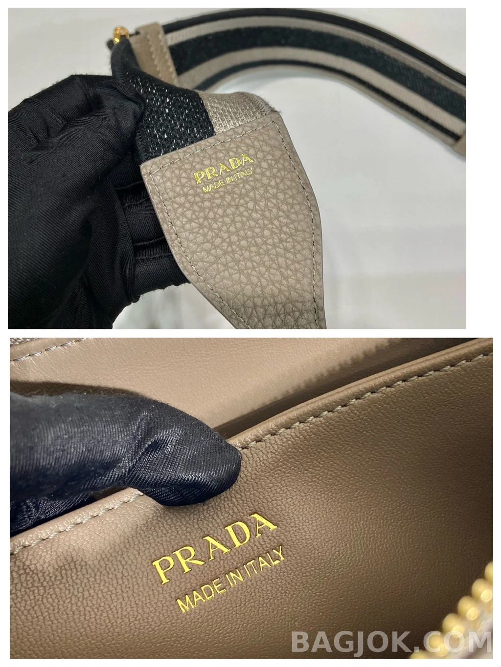 프라다 Prada 자카드 스트랩 디어그레인 레더 트리플 컴파트먼트 숄더백 상세 이미지