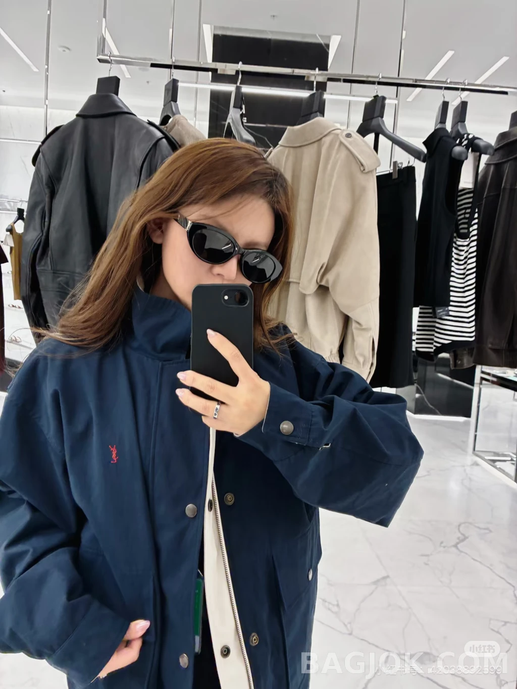 생로랑 로랑 배색 카라 스냅 재킷 상세 이미지