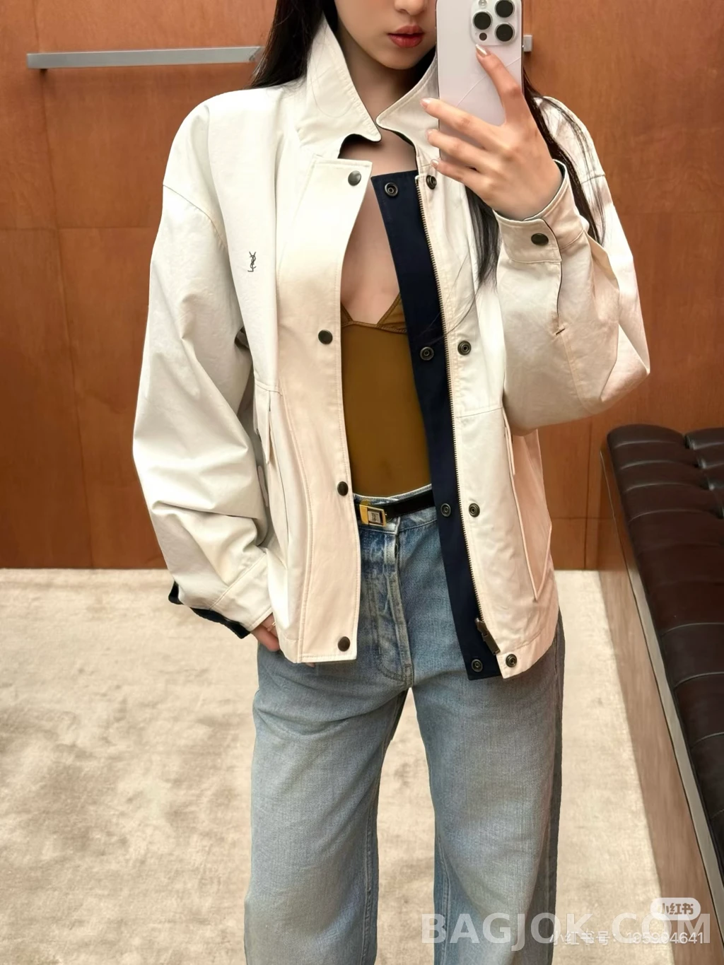 생로랑 로랑 배색 카라 스냅 재킷 상세 이미지
