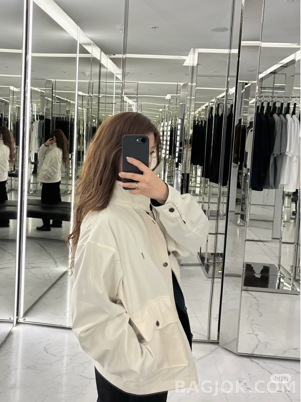 생로랑 로랑 배색 카라 스냅 재킷 상세 이미지