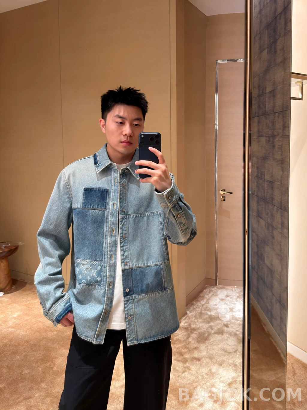 루이비통 루이비통 워싱 데님 패치워크 오버셔츠 상세 이미지