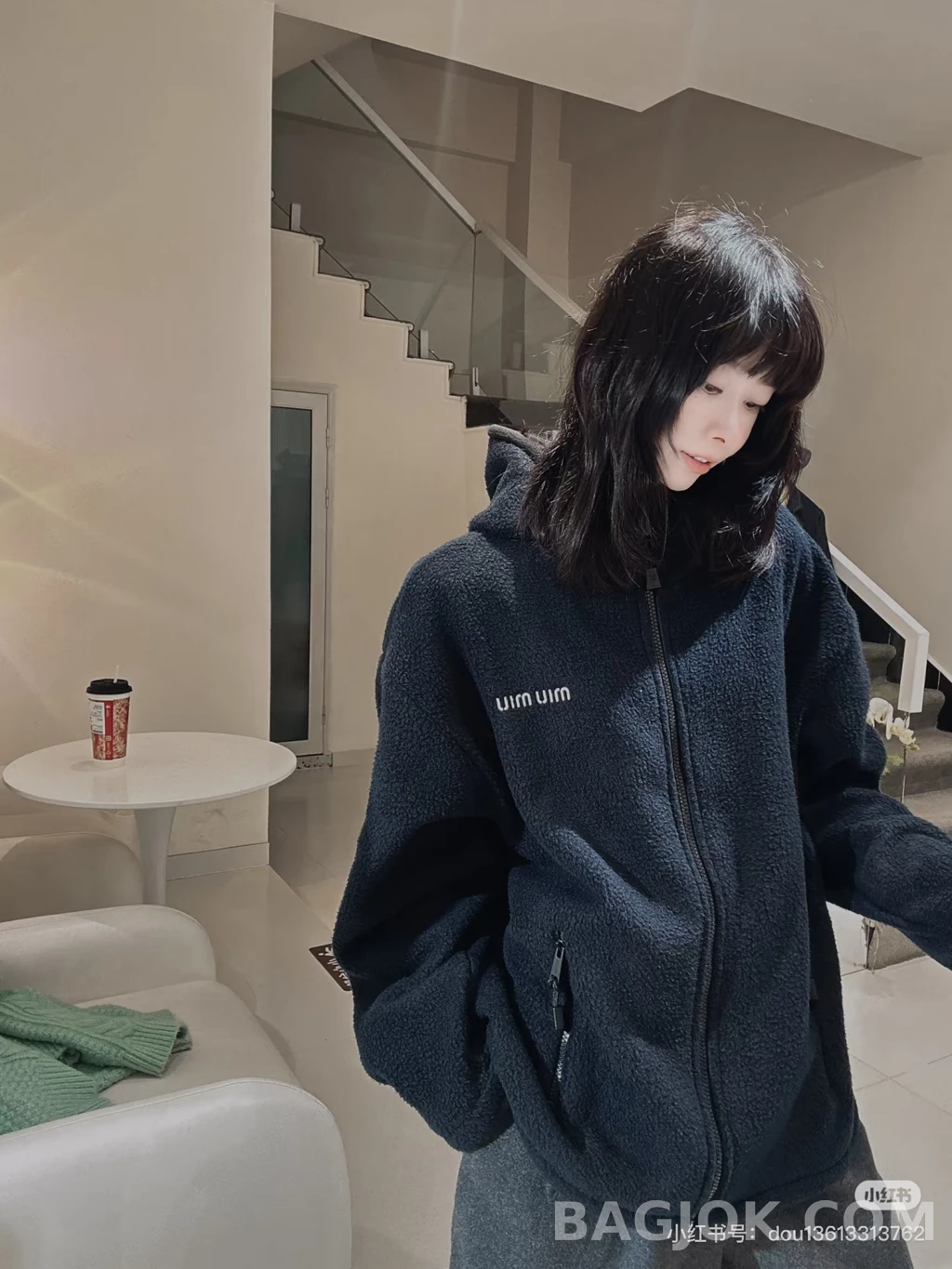 미우미우 미우미우 로고 후리스 집업 상세 이미지