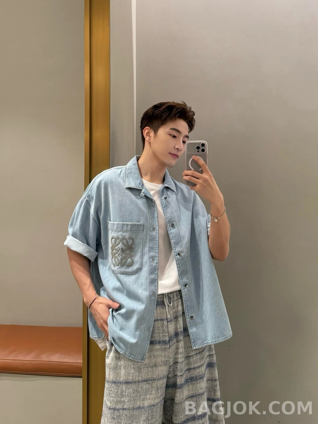 로에베 로에베 반팔 애나그램 데님셔츠 상세 이미지