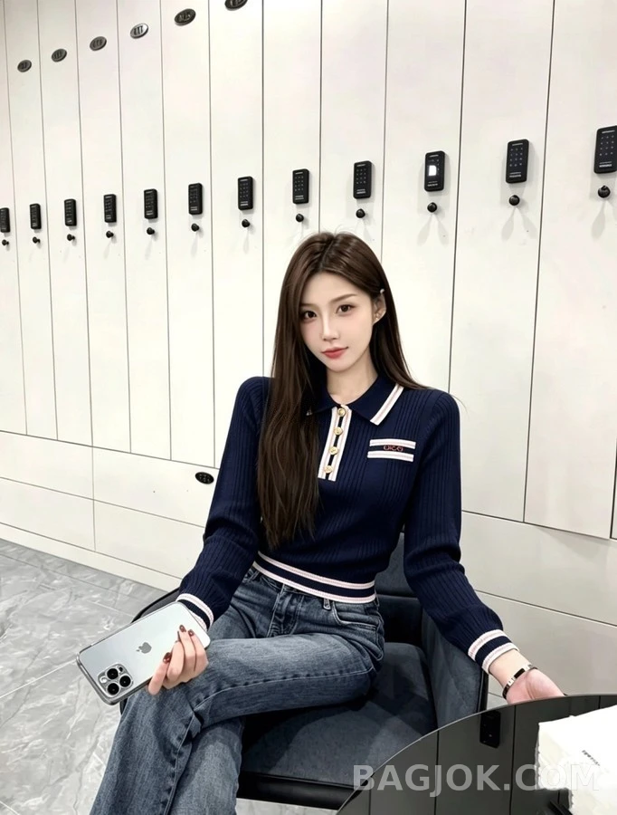 구찌 구찌 스트라이프 니트 폴로 긴팔 티셔츠 상세 이미지