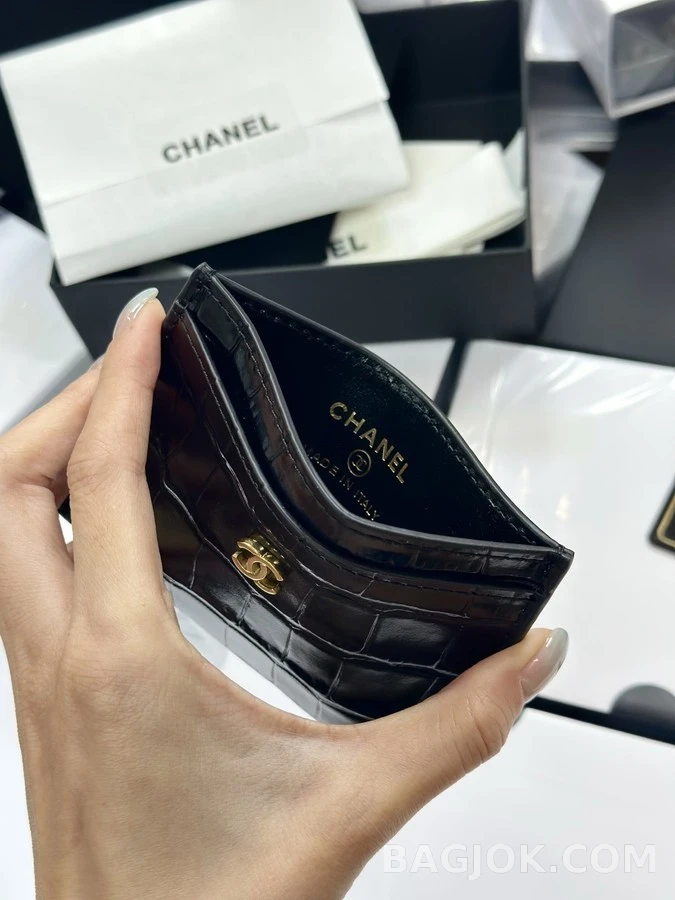 샤넬 샤넬 26S 크로커 로고 카드홀더 금장 카프 상세 이미지