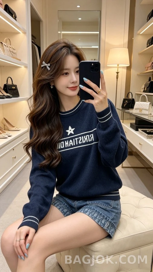 디올 디올 레터링 스타 라운드넥 니트 상세 이미지