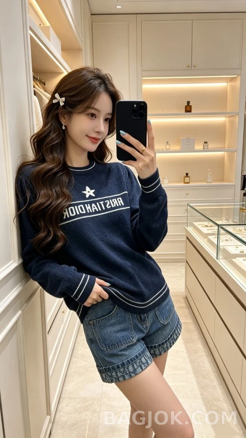 디올 디올 레터링 스타 라운드넥 니트 상세 이미지