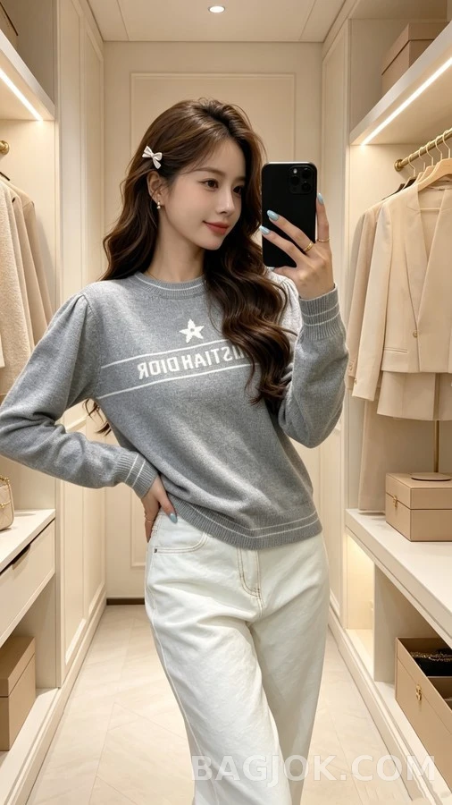 디올 디올 레터링 스타 로고 퍼프 슬리브 니트 상세 이미지
