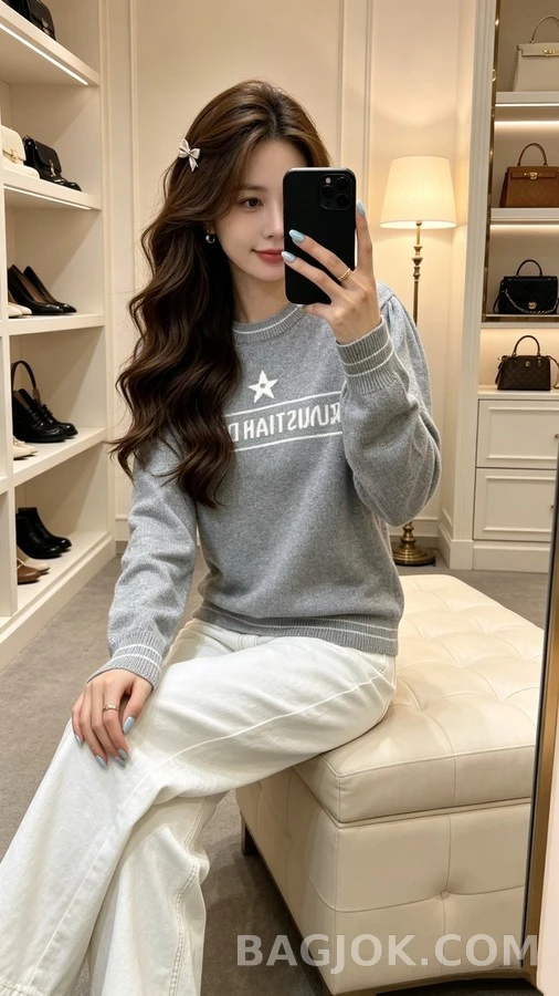디올 디올 레터링 스타 로고 퍼프 슬리브 니트 상세 이미지