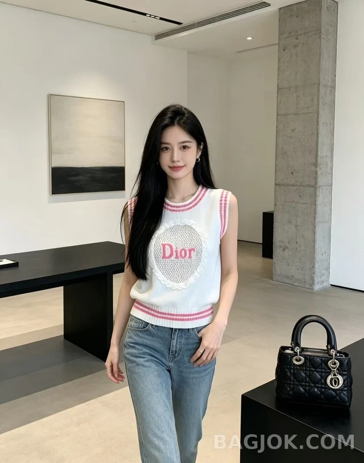 디올 디올 레터링 스트라이프 니트 베스트 상세 이미지