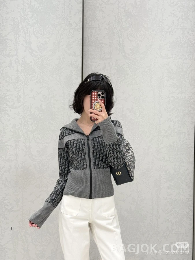 디올 디올 레터링 스트라이프 와이드 카라 집업 자켓 상세 이미지