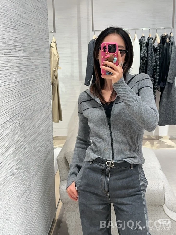 디올 디올 레터링 스트라이프 와이드 카라 집업 자켓 상세 이미지