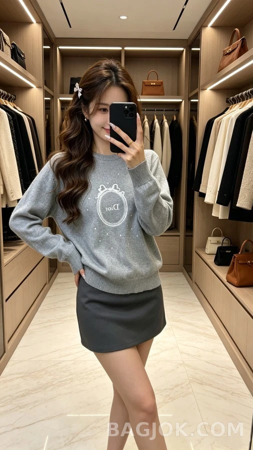 디올 디올 로고 보우 자수 니트 스웨터 상세 이미지