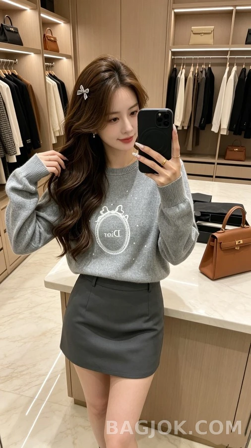 디올 디올 로고 보우 자수 니트 스웨터 상세 이미지