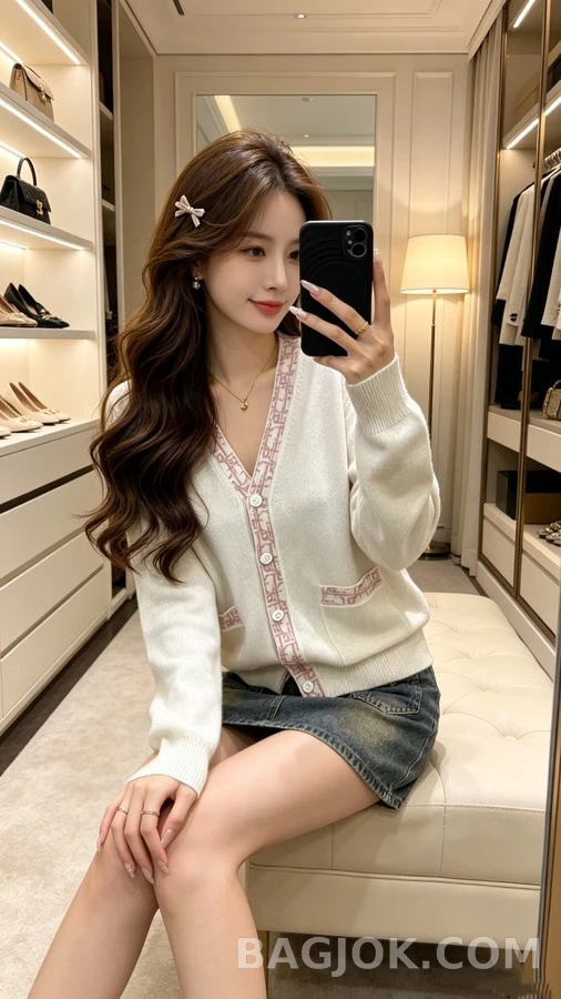 디올 디올 로고 자카드 V넥 가디건 상세 이미지