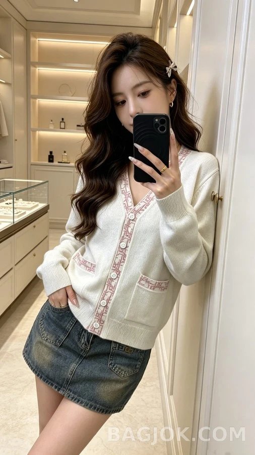 디올 디올 로고 자카드 V넥 가디건 상세 이미지