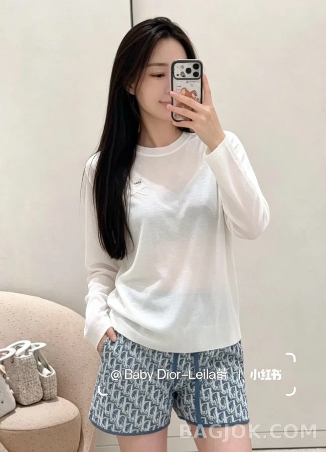 디올 디올 리본 디테일 긴팔 티셔츠 상세 이미지