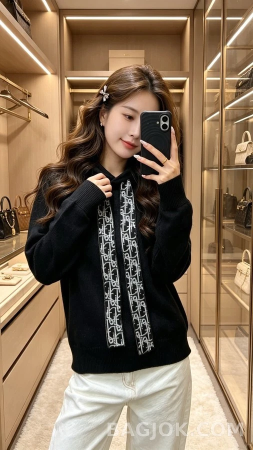 디올 디올 모노그램 자카드 드로스트링 후드 상세 이미지