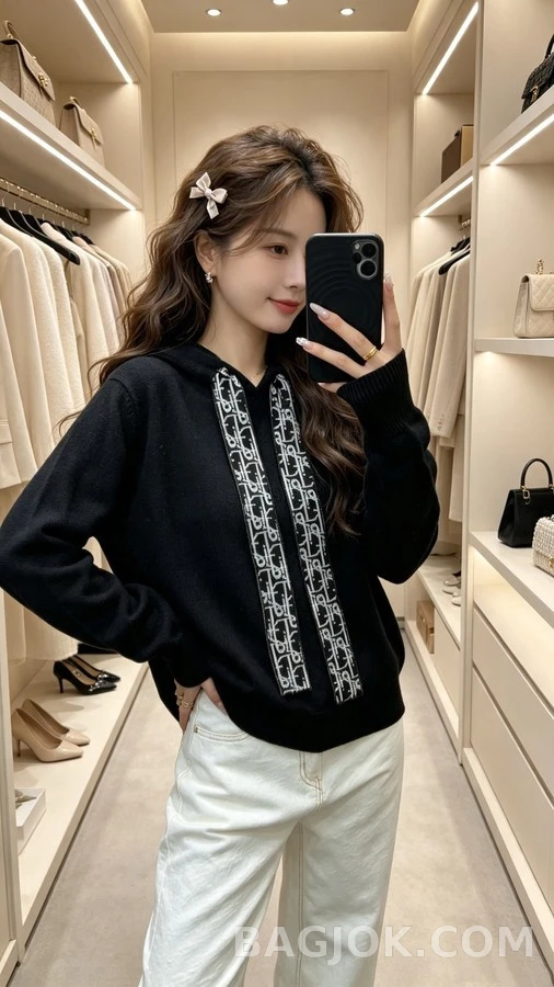 디올 디올 모노그램 자카드 드로스트링 후드 상세 이미지