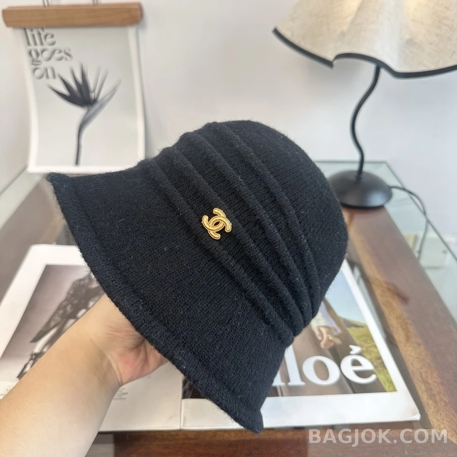 샤넬 샤넬 니트 로고 버킷햇 블랙 상세 이미지