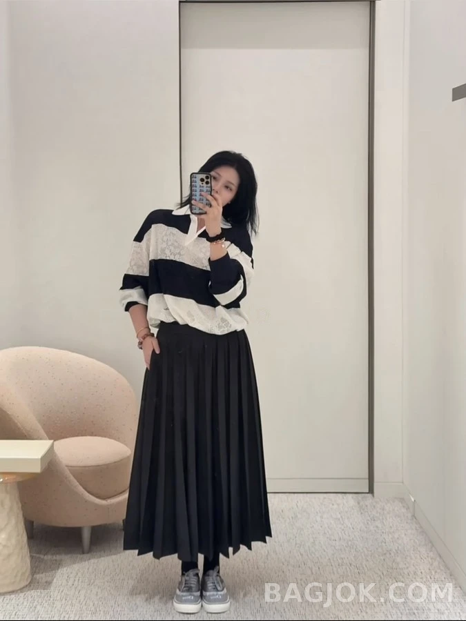 디올 디올 배색 스트라이프 자카드 폴로 니트 상세 이미지