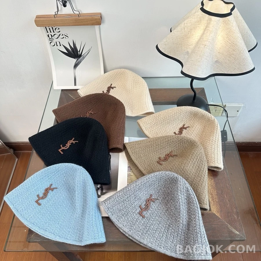 생로랑 세인트로랑 로고 니트 버킷햇 아이보리 상세 이미지