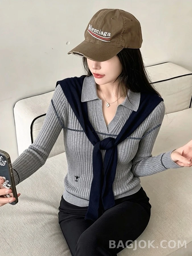 디올 디올 세일러 카라 비 자수 긴팔 티셔츠 상세 이미지