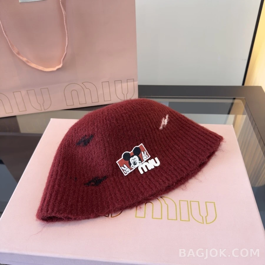 미우미우 미우미우 미키마우스 니트 버킷햇 레드 상세 이미지