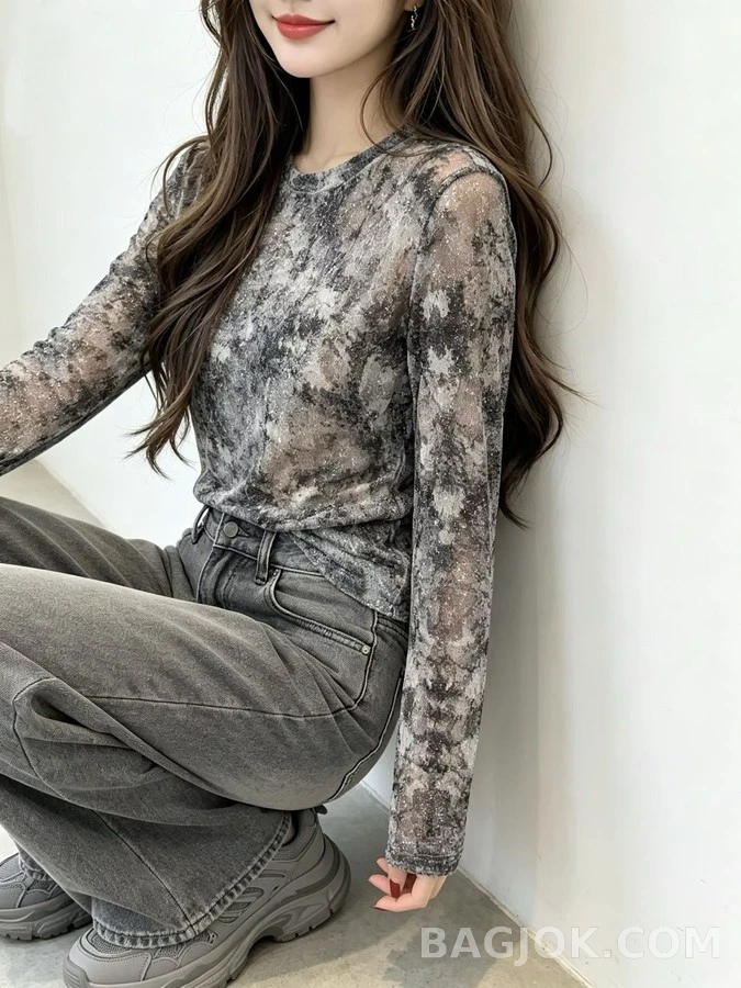 디올 디올 수묵화 패턴 긴팔 티셔츠 상세 이미지