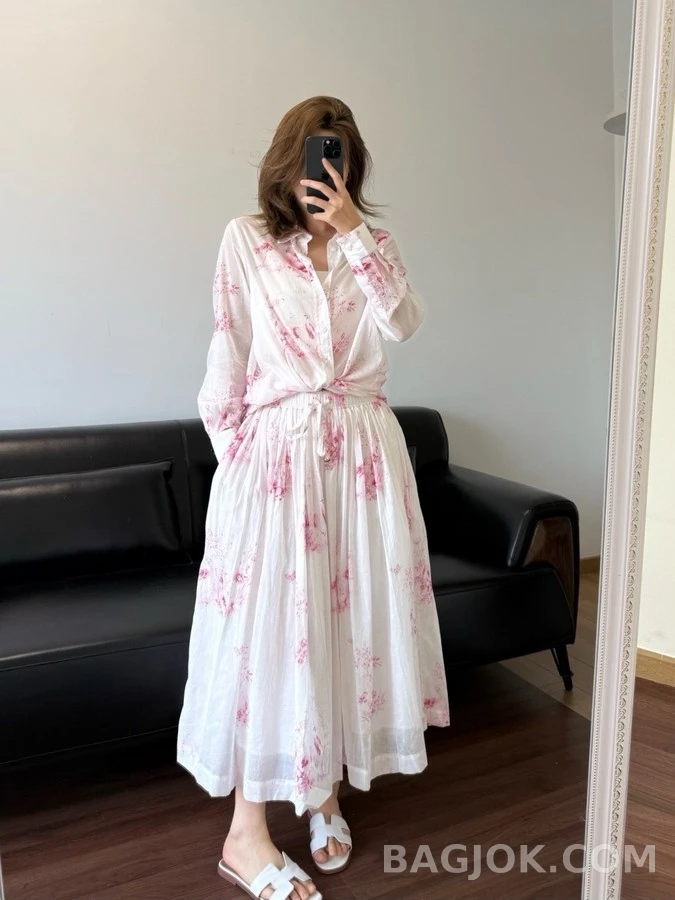 디올 디올 수묵화 플라워 버드 긴팔 티셔츠 상세 이미지