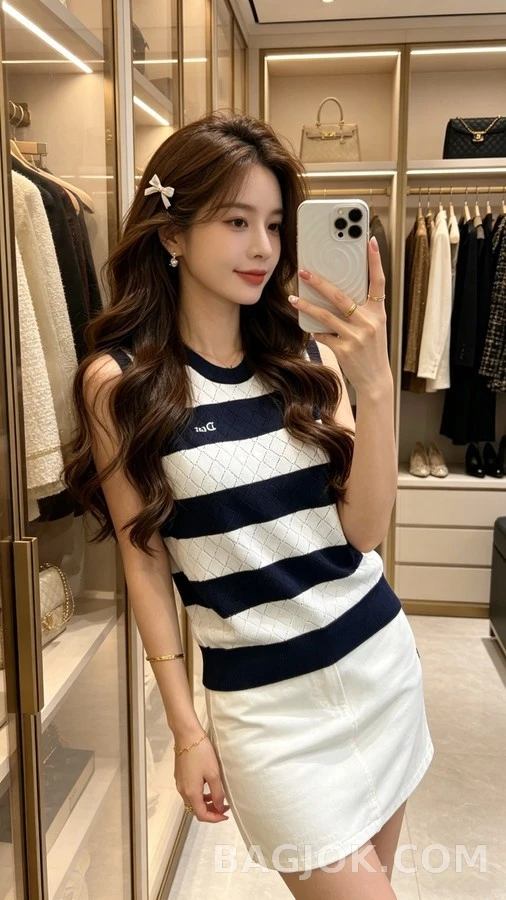 디올 디올 스트라이프 다이아몬드 패턴 니트 베스트 상세 이미지