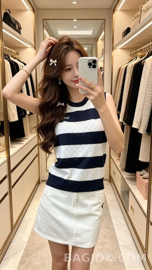 디올 디올 스트라이프 다이아몬드 패턴 니트 베스트 상세 이미지